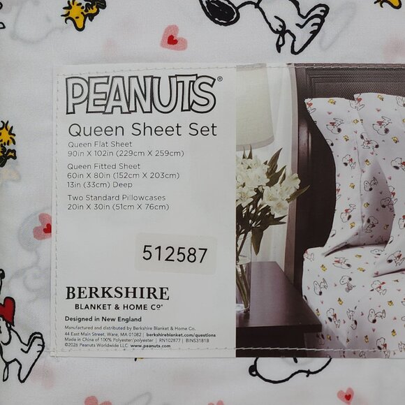 Peanuts Snoopy Woodstock Queen Sheet Set Berkshire Hearts Valentines Anniversary - Picture 5 of 8